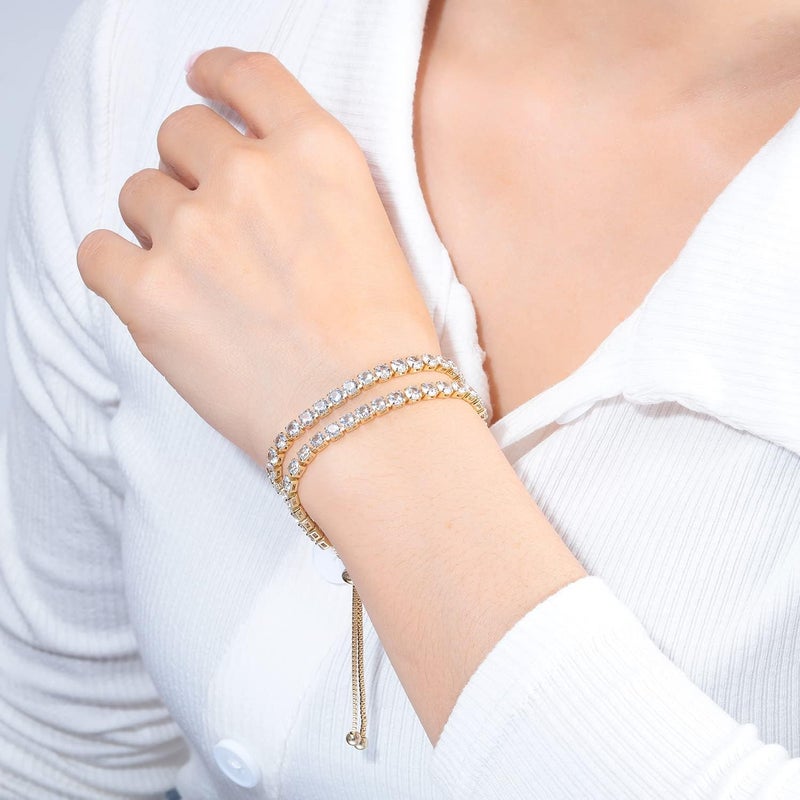CiNily Adjustable Tennis Bracelets for Women Teen Girls Rainbow Cubic Zirconia Bracelet 14K White Gold Plated Hypoallergenic Slider Bracelet Jewelry Gift - Image 2